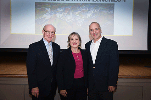 President Rooney with 20-year honorees Kathy Coffee and Chris Keffer