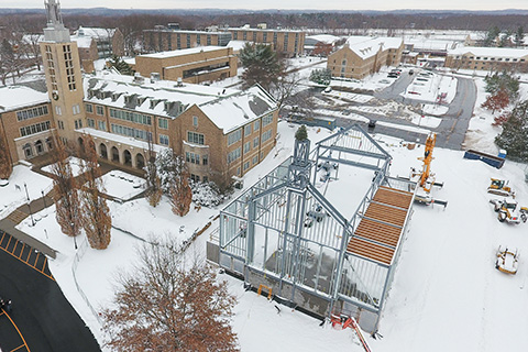 Aerial view of chapel development