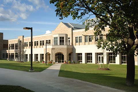 Early photo of the campus center at St. John Fisher University.