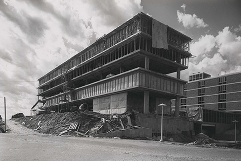 Framing work on Haffey Hall.