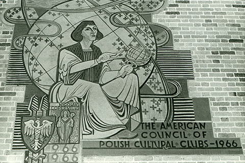 Mural on the side of Kearney Hall dated 1966.