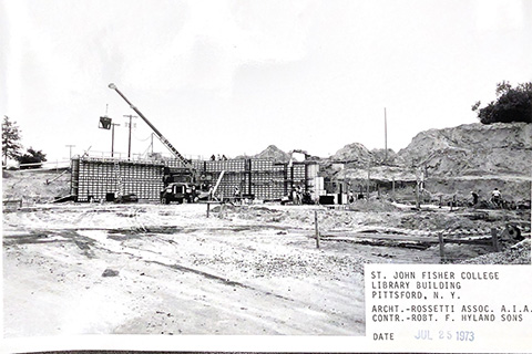 Early construction on the library 1973