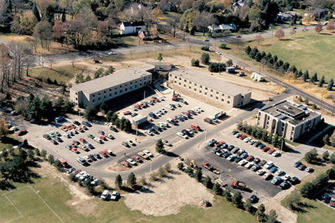 Aerial view of residence halls at St. John Fisher University.
