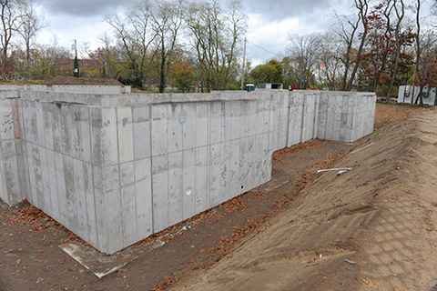 Concrete walls as the foundation for the Salerno Center at Fisher.