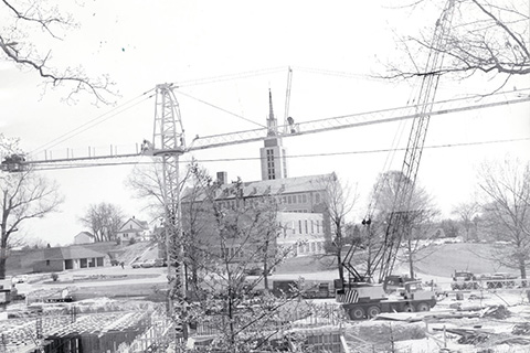 Early construction on the sciences building at Fisher.