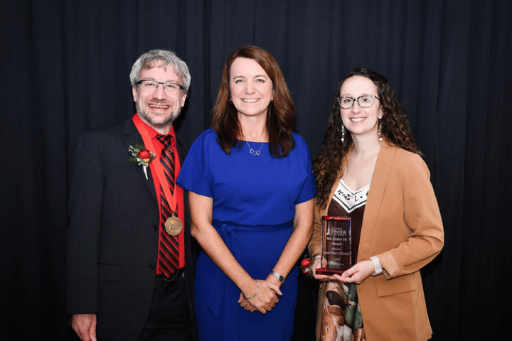Dean Christine Birnie standing with Dr. Alex DeLucenay and Dr. Joy Snyder