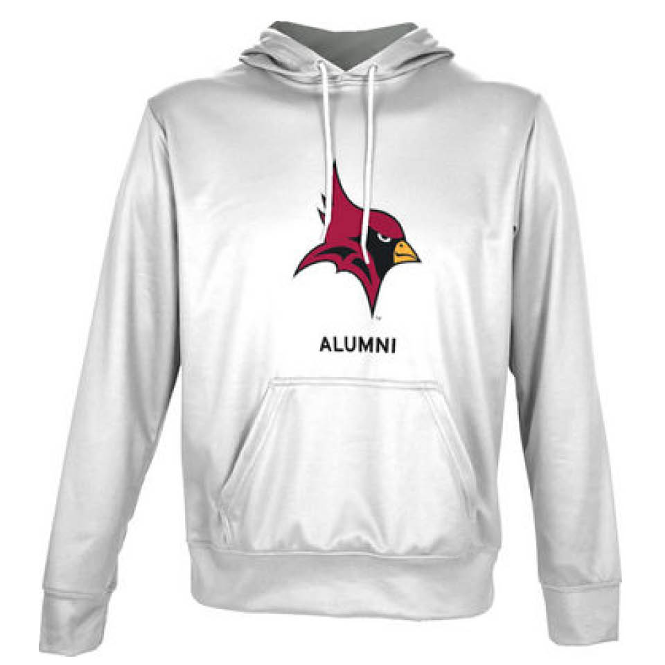 Hooded sweatshirt with Cardinal graphic and the word alumni