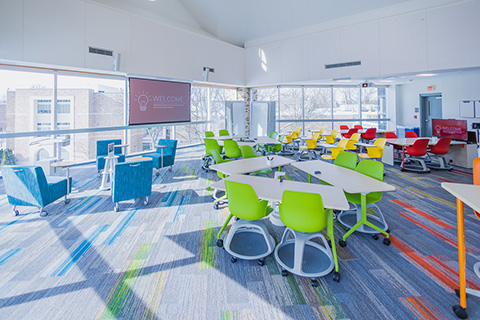 Desks, chairs, and innovative technology at the DePeters Family Center for Innovation & Teaching Excellence