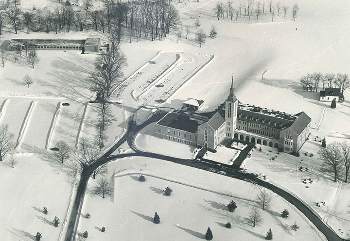 Early Aerial Photo of Kearney Hall in Winter
