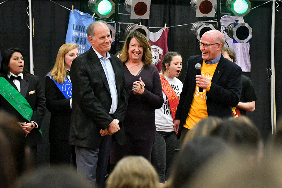 Jack ’73 and Donna DePeters, with President Gerard J. Rooney, at the 2019 Teddi Dance for Love. The DePeters announced a $10,000 gift to the Teddi Dance during the fundraiser's opening ceremony.
