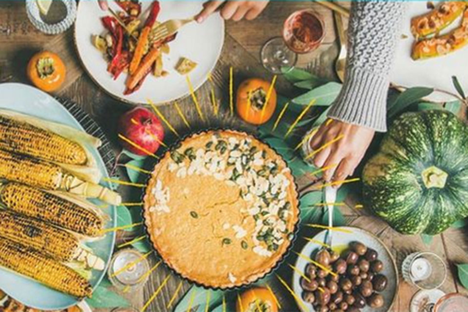 A spread of Thanksgiving food.