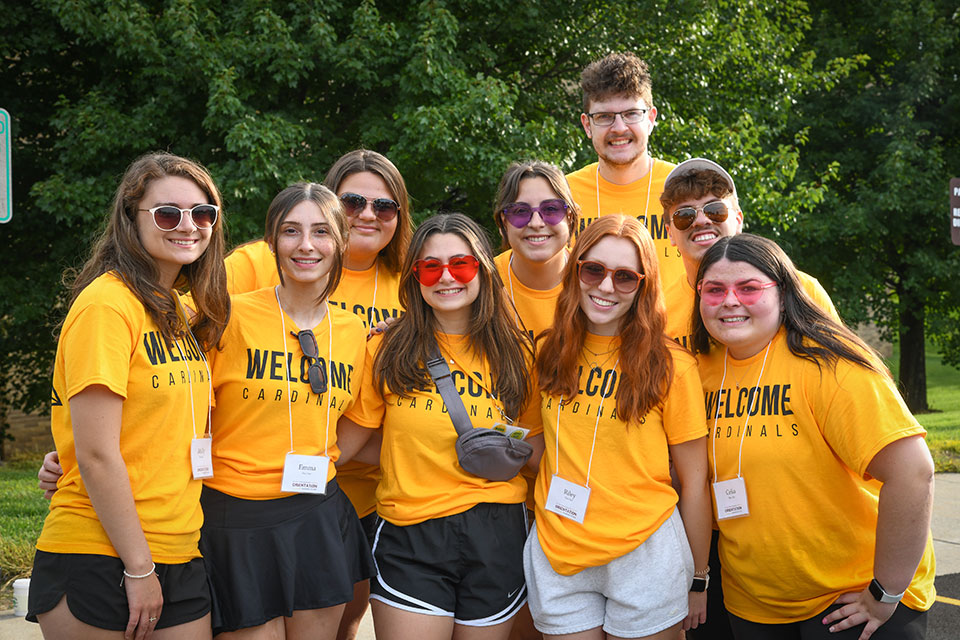 Members of the Orientation Team are all smiles as they welcome the Class of 2026 to Fisher.