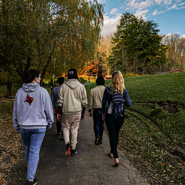 Students take a hike during the retreat.