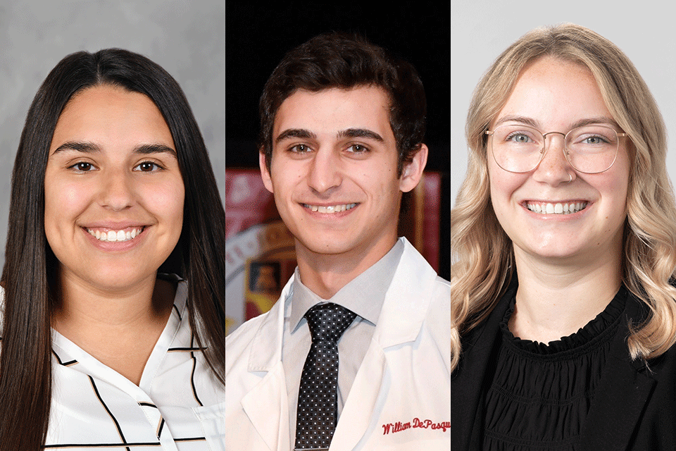 Dr. Catherine DeFazio ’22 (Pharm.D.), Dr. William DePasquale ’18, ’22 (Pharm.D.), Dr. Hannah Fifield ’18, ’22 (Pharm.D.)