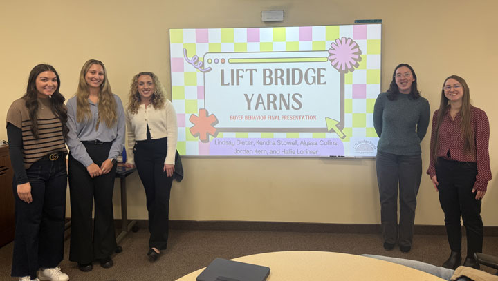 Students present about Lift Bridge Yarns.
