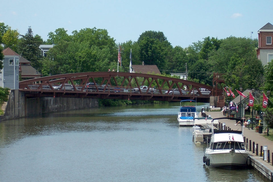The lift bridge in Fairport, New York, that carries Main Street over the Erie Canal. By Matthew D. Wilson