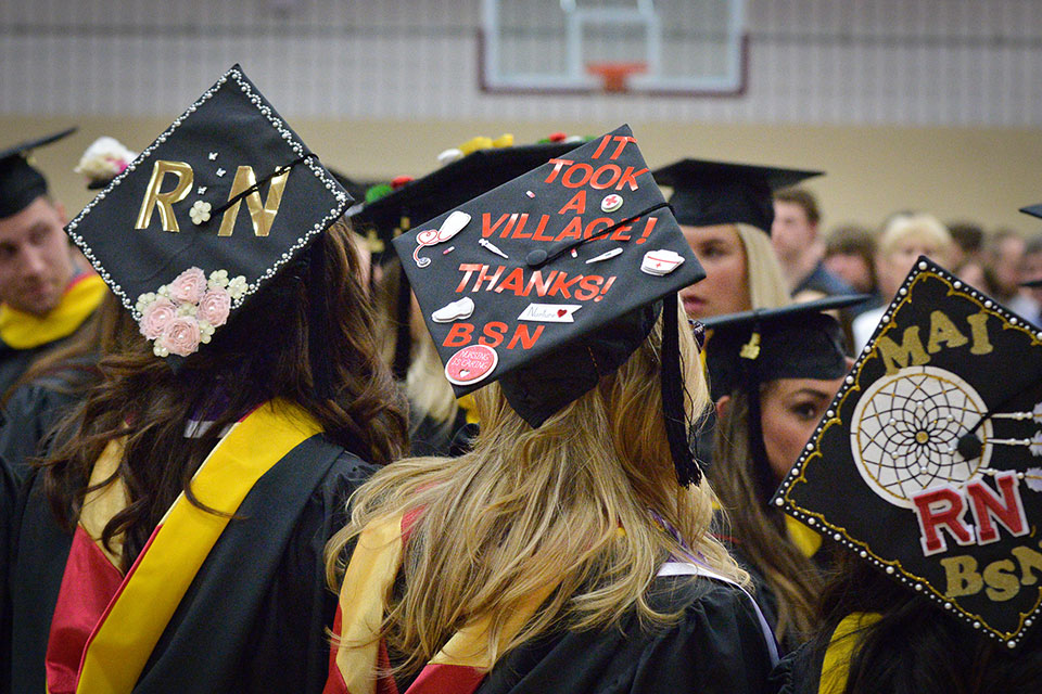Graduates of the Wegmans School of Nursing decorated their mortar boards for Commencement.