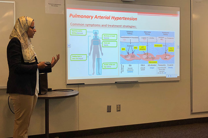 Egyptian doctoral student Hend Shahin presents her dissertation research at Fisher.