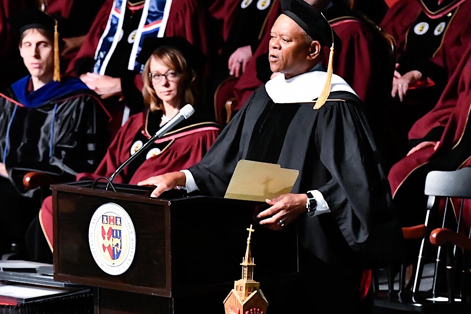 Commencement keynote speaker William G. Clark addresses graduates.