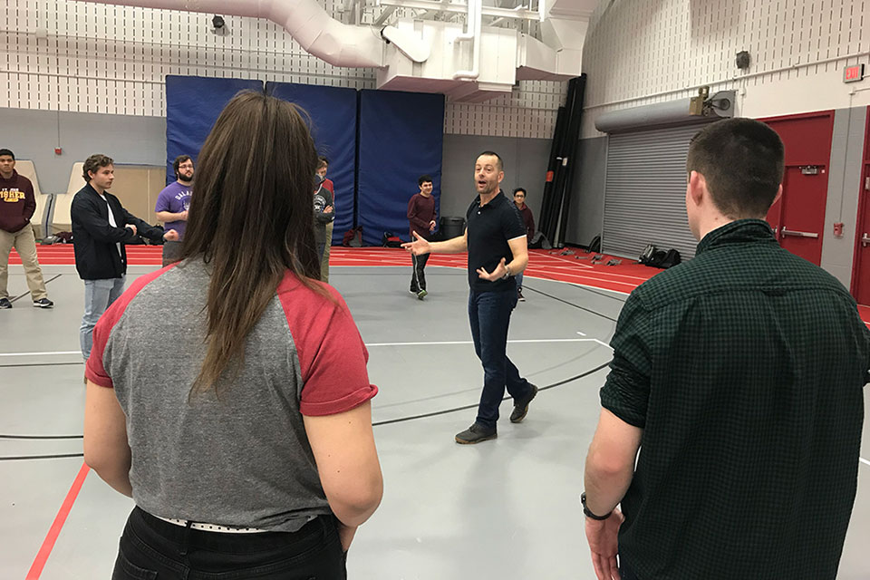 Students attended a movement workshop led by Darren Stevenson.