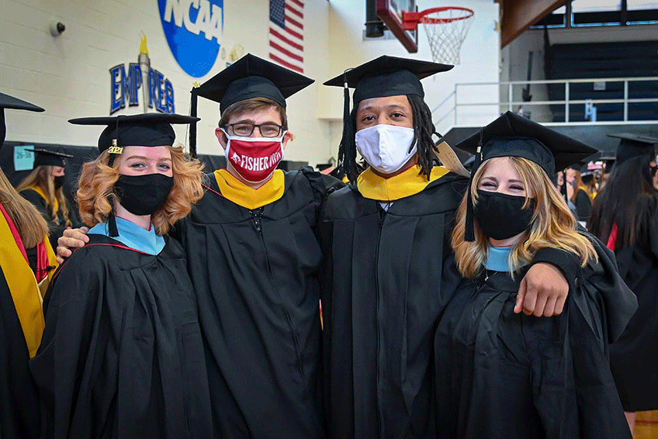 Members of the Class of 2021 await the start of their Commencement ceremony.