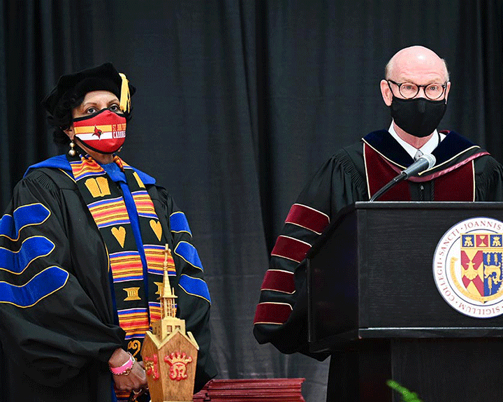 During the morning ceremony, Dr. Gerard J. Rooney, president of the College presented longtime professor Dr. Arlette Miller Smith with a President’s Medal in recognition of her vast contributions to the Fisher community.