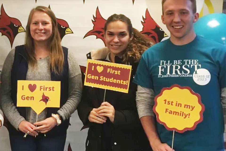 Andrew Cegielski (far right) celebrates First Generation Student Day with two Fisher students.