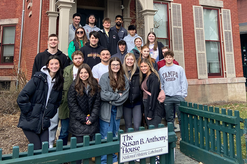 Public relations students at the Susan B. Anthony Museum and House.
