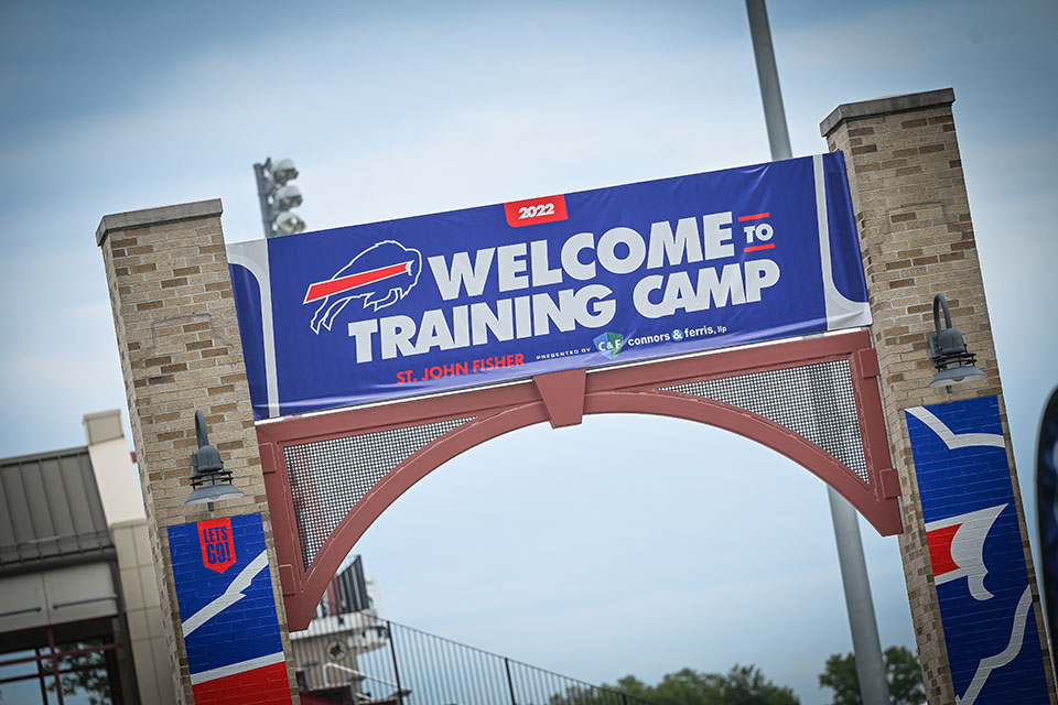 A sign welcomes fans to the Bills Training Camp at St. John Fisher University.