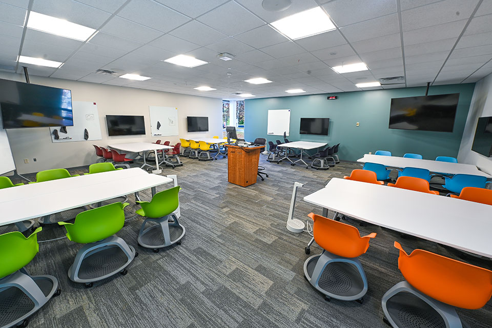 One of the newly renovated classrooms in Basil Hall.