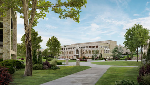 Architectural rendering of the renovated Lavery Library from Golisano Gateway
