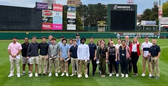Sport management students at Innovation Field.