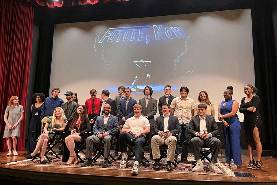 Dr. Todd Sodano (center) joined by students at the screening of Future, Now.