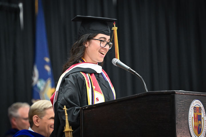 Tori LoPresto speaks at Commencement.