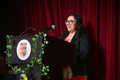 SGA President giving remarks at the 2026 Cardinal Awards.