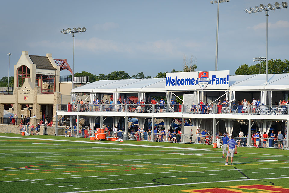 A sign welcomes fans to Bills Training Camp.