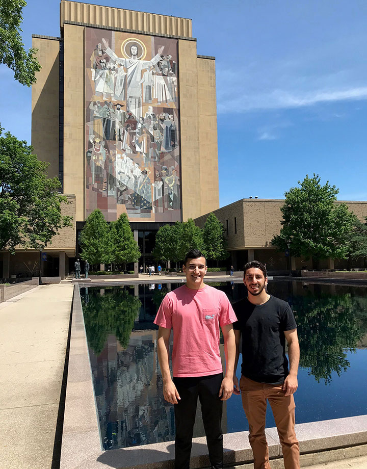 Rising biology seniors Alex Martinez and Fabio Sacco at the University of Notre Dame.