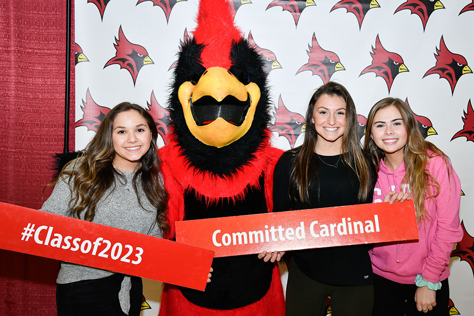 Accepted students from the Class of 2023 meet the Cardinal at an open house.