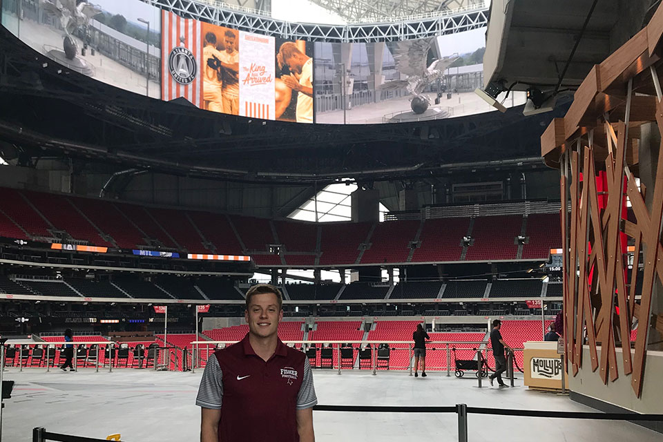 Andrew O’Hara, pictured here at Mercedes Benz Stadium in Atlanta, is spending the summer with Atlanta United FC of Major League Soccer.
