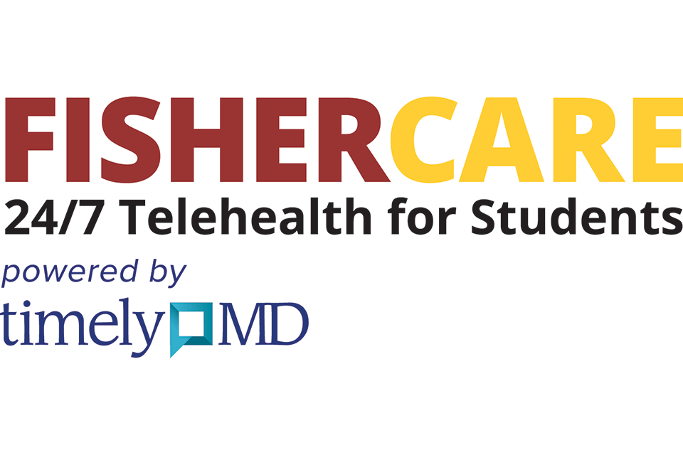 Logo: Fisher Care 24/7 Telehealth for Students, Powered by TimelyMD