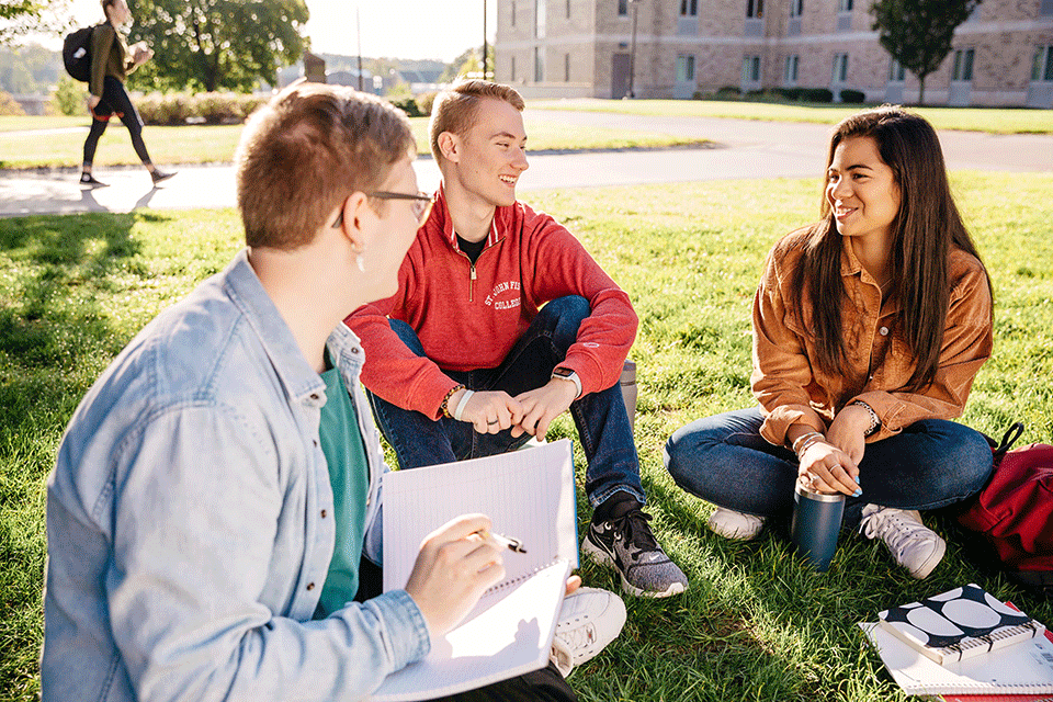 Students study on the quad.