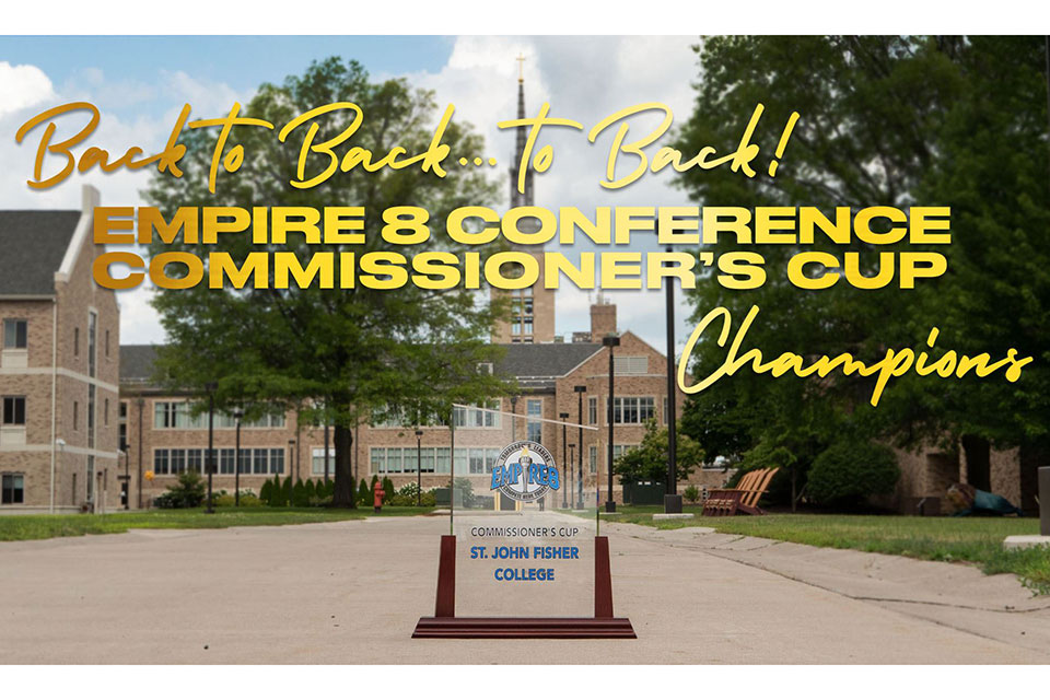 Back to Back to Back! Empire 8 Conference Commissioner's Cup Champions written over a picture of the trophy.
