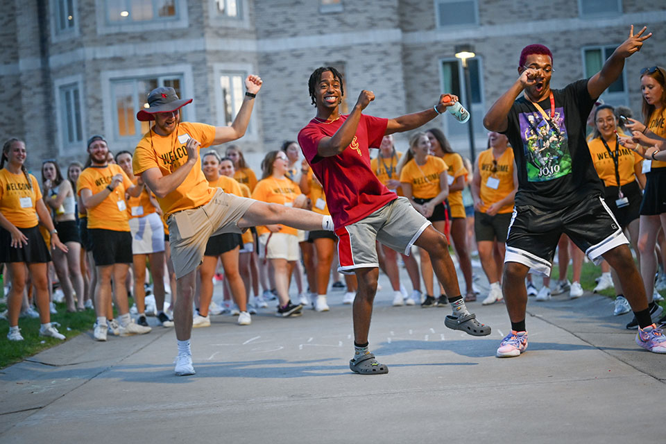 Fisher students dance during an Orientation event in 2022.