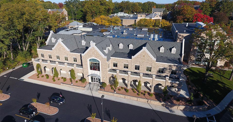 Aerial view of Integrated Science and Health Sciences building.