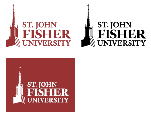 St. John Fisher University logo can be used in color, black, and white