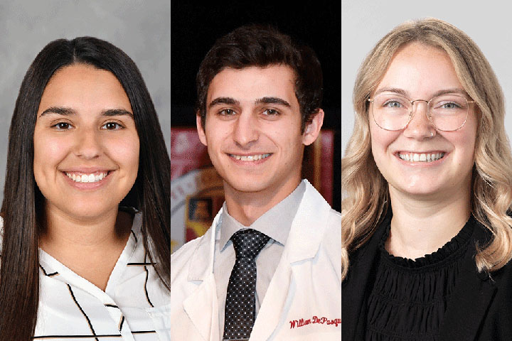 2023-2024 pharmacy residents Catherine DeFazio, William DePasquale, and Hannah Fifield.