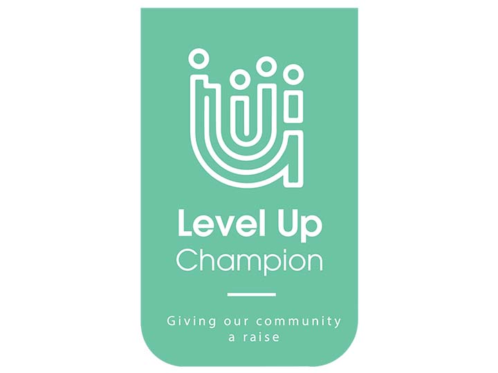 Level Up Champion Badge, courtesy Rochester-Monroe Anti-Poverty Initiative