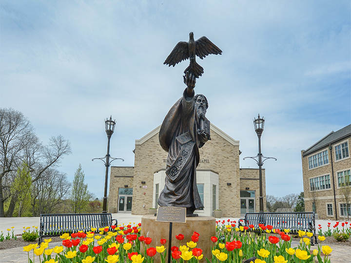 A statue of St. Basil at the Hermance Family Chapel of St. Basil the Great.