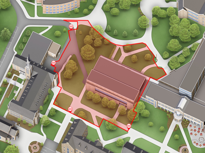 Outline of campus areas impacted by Lavery Library construction