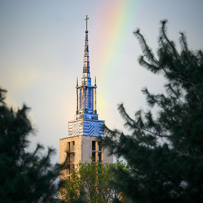 Rainbow over Kearney Hall steeple